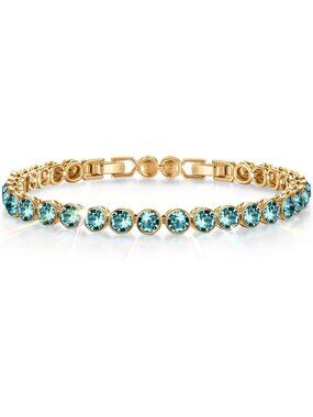 Women's Blue Zircon Birthstone Tennis Swarovski Crystals Adjustable Bracelet